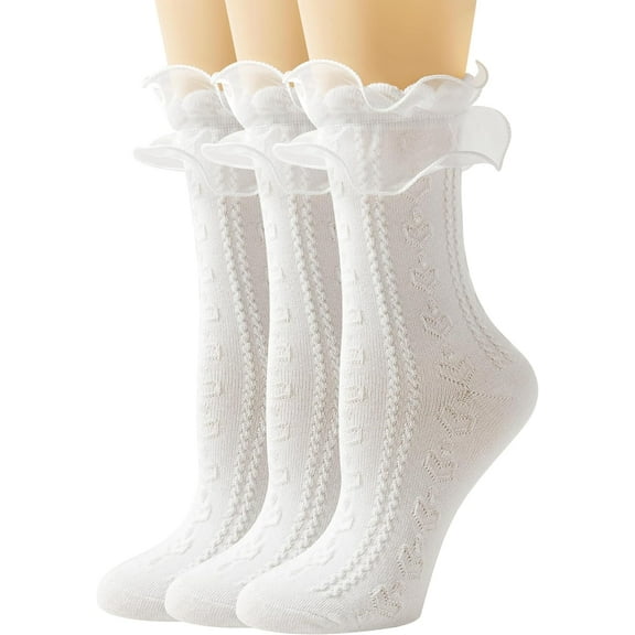 Women Lace Socks Ruffle Frilly Socks - Comfortable Cotton Cute Socks Princess Lolita for Ladies Gril