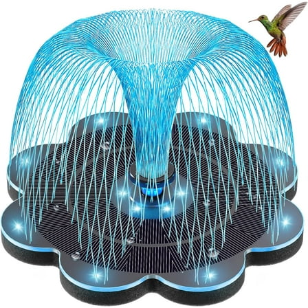 Solar Fountain, 2025 Upgraded Flower Shape 3.5W Solar Water Fountain with 2-Row Colorful LED Lights, 2000mAh Battery, 7 Nozzles, Solar Powered Hummingbird Fountain for Garden, Pool, and Pond