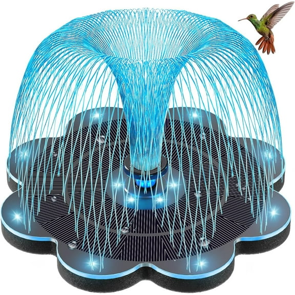 Solar Fountain, 2025 Upgraded Flower Shape 3.5W Solar Water Fountain with 2-Row Colorful LED Lights, 2000mAh Battery, 7 Nozzles, Solar Powered Hummingbird Fountain for Garden, Pool, and Pond