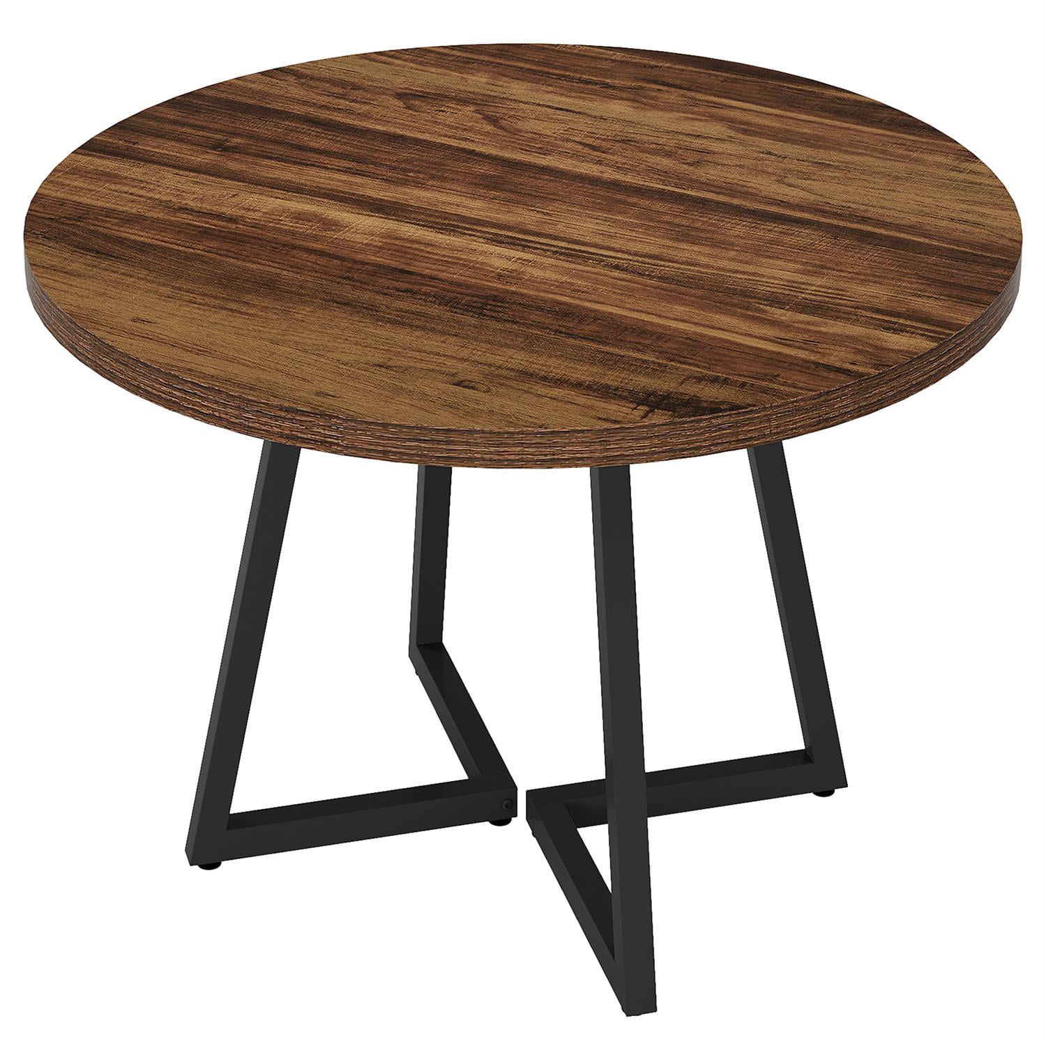 Demi Bonn 31" Rustic Round Dining Table, Wooden Top with Metal Base for Home, Family Dining, Sturdy & Elegant, Brown