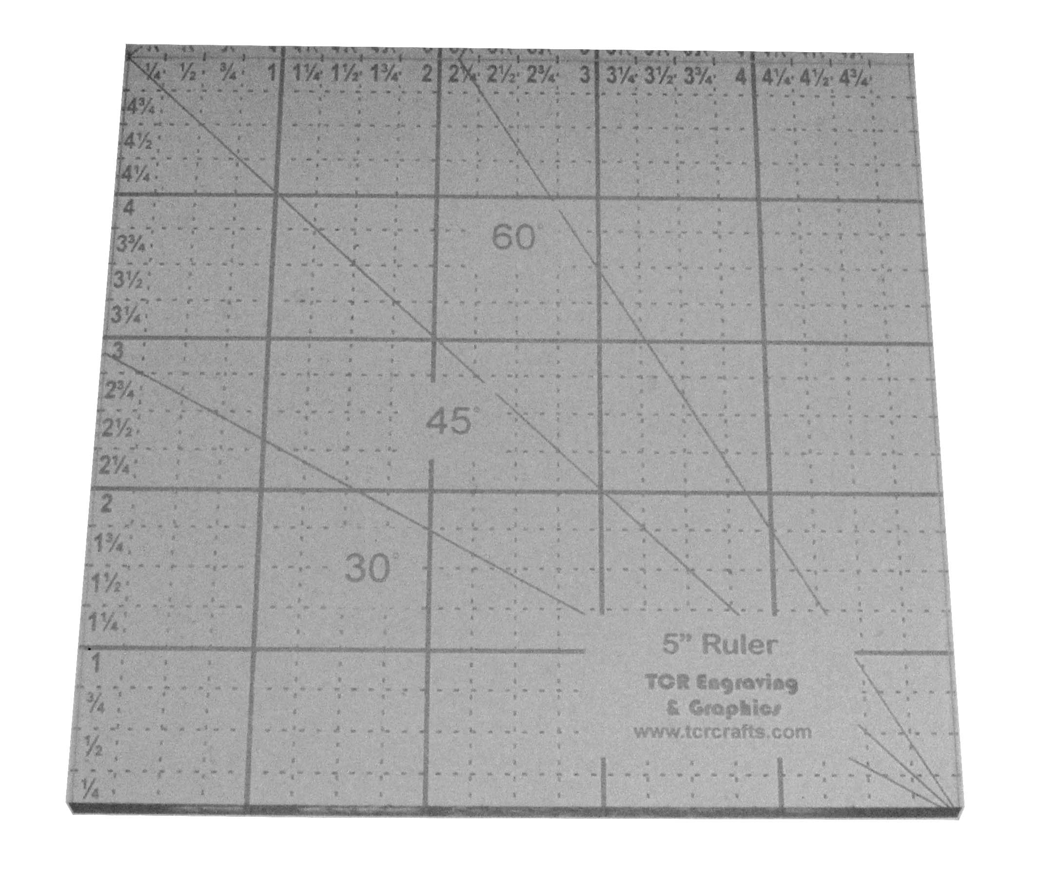 5" Square Ruler. Acrylic 1/4" -Engraved on back side-Quilting/Sewing