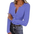 thumbnail image 2 of ClodeEU Womens Button V Neck Striped Tshirt ,Long Sleeve Slim Fit T Shirts Casual Trendy Tops Blue,Womens Plus S, 2 of 8