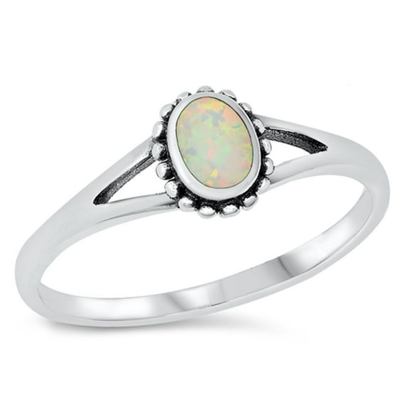 CHOOSE YOUR COLOR White Simulated Opal Dainty Wholesale Ring .925 Sterling Silver Band CZ Female Size 10