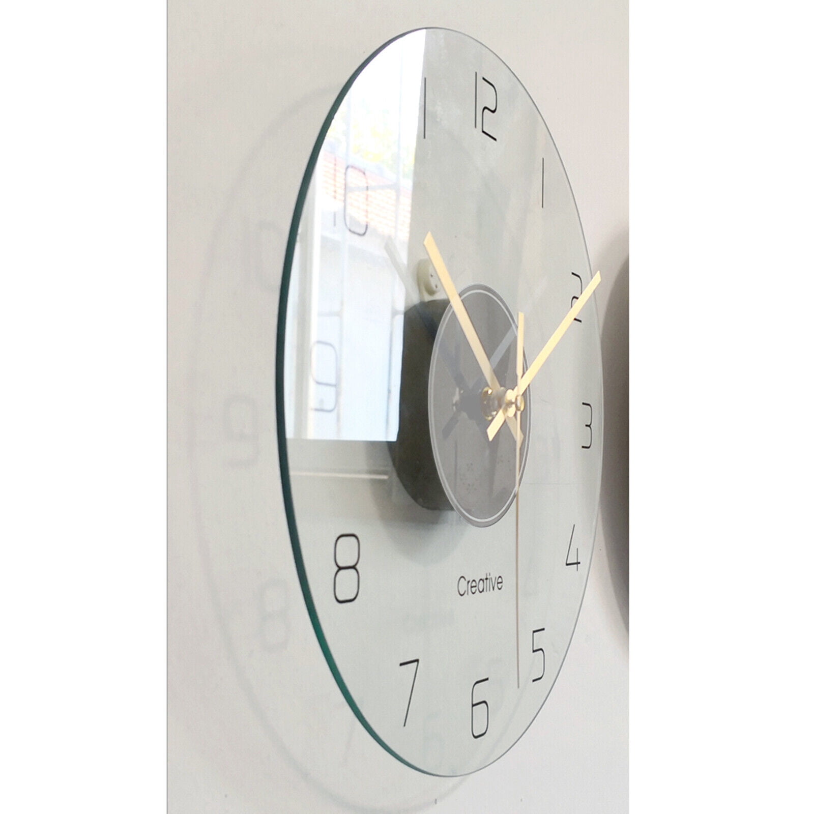 Wall Clock 12 Inch Clear Glass Wall Clocks Non-Ticking Battery Operated Ultra-Quiet Movement Quartz for Office Classroom School Home Living Room