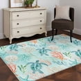 thumbnail image 4 of Teal Sea Turtle Starfish Washable Area Rugs 3'x5', Summer Beach Coral Shell Blue Low Pile Throw Living Room Rug Non-Slip Sturdy Edge Binding Carpet for Indoor Entryway Bedside Kitchen, 4 of 9