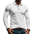 thumbnail image 2 of WTOBBY Men's Casual Long Sleeve Polo Shirt with Loose Lapel Collar, Ribbed Texture, and Relaxed Fit for Everyday Comfort Wear Breathable Top ,White 2XL, 2 of 8