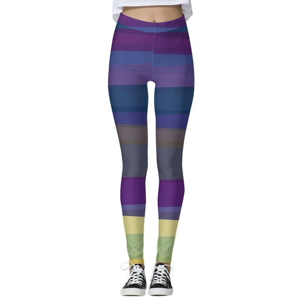 WILLBEST Pantalones de Yoga de Cintura Alta Para Mujer, Leggings Ajustados Casuales de Moda Con Estampado de Rayas de Colores Para Entrenamiento Deportivo Cómodo Extra Grande