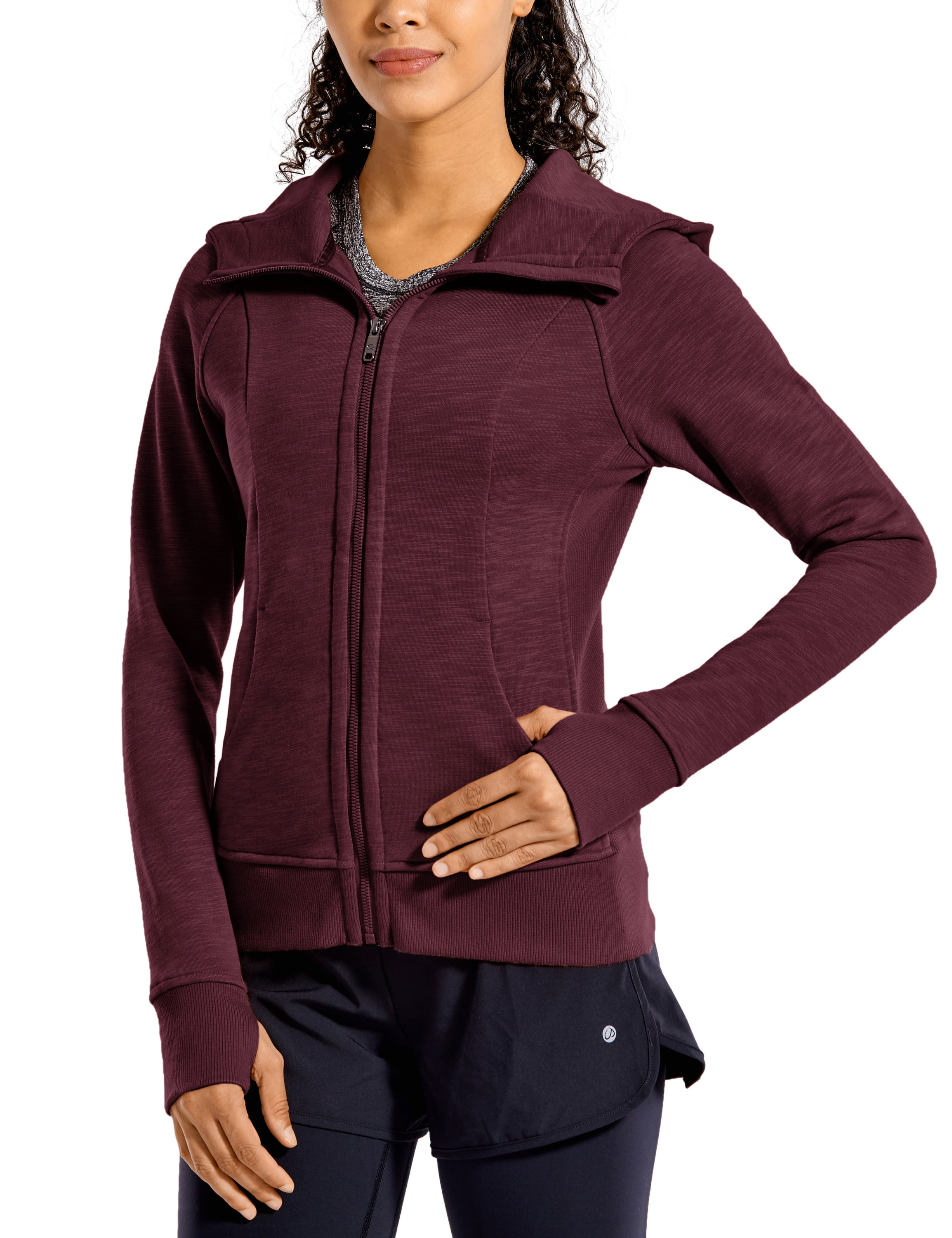 CRZ YOGA Women's Cotton Hoodies Sport Workout Full Zip Hooded Jackets Sweatshirt 