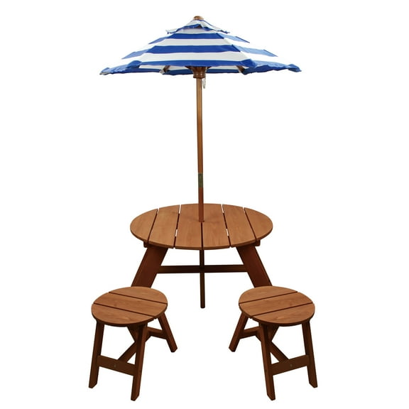 Homeware Children's Brown Wood Round Table with Umbrella and 2 Chairs