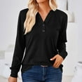 thumbnail image 2 of Annhoo Womens Long Sleeve Shirts Loose V Neck Button Front Tops Fall Casual Comfy Solid Color Blouse Tees, 2 of 4