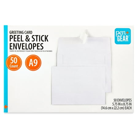 Pen+Gear A9 Greeting Peel and Stick Envelopes, White, 5.75 in x 8.75 in, 50 Count