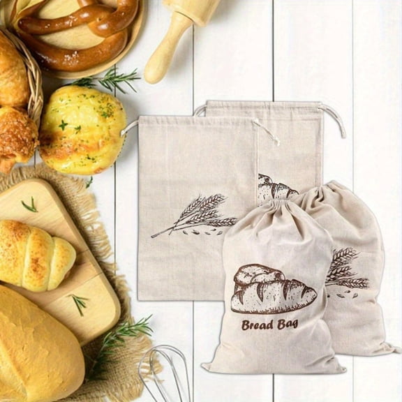 Linen Bread Bags for Homemade Bread Container, 4 pcs 17.5 X11.5 Inches Unbleached & Reusable Bread Storage, Natural Large Storage for Artisan Bread