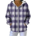 thumbnail image 2 of Women Fleece Lined Plaid Hooded Jackets Casual Long Sleeve Sweatshirt Full Zip Winter Warm Fuzzy Coat New Jacket for Women Purple XXL, 2 of 8