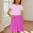 thumbnail image 2 of Kovlvoll Toddler Girls Stripe Dress Color Print Short Sleeve Loose Casual a Line Dresses with Pocket, 2 of 5
