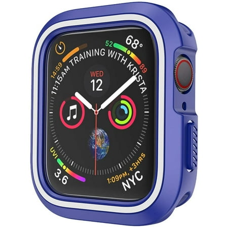 Compatible with Apple Watch Case 38mm 42mm 40mm 44mm, Soft Silicone Shockproof and Shatter-Resistant Protective Bumper Cover Case iwatch Series 5 4 3 2 Case37 (Navy/White, 40mm)