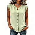 thumbnail image 2 of ClodeEU Women's V Neck Sleeveless Button Ruffle Trim Blouse,Casual Tank Top for Summer Green,Women's Plus XL, 2 of 5