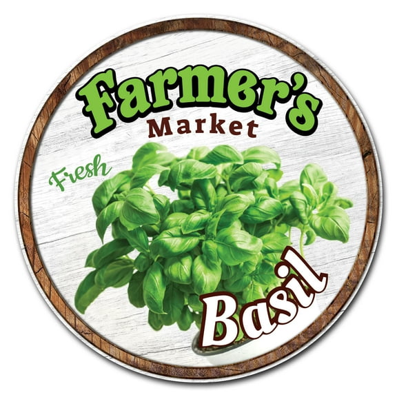 SignMission Circular Rigid Plastic Sign 12" Tall - Farmer's Market Basil | Plastic Sign |  Made in the USA