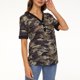 thumbnail image 5 of Moda Mujer Casual Primavera Manga corta Impreso Escote en V Botón Color Contraste Camiseta Blusa Fridja gope4921, 5 of 6
