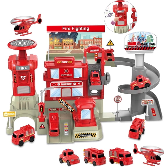 Fire Station with Fire Truck Set, Toys for 3 4 5 6 Year Old Toddlers, Birthday Gifts Toys for Boy Ages 3-6