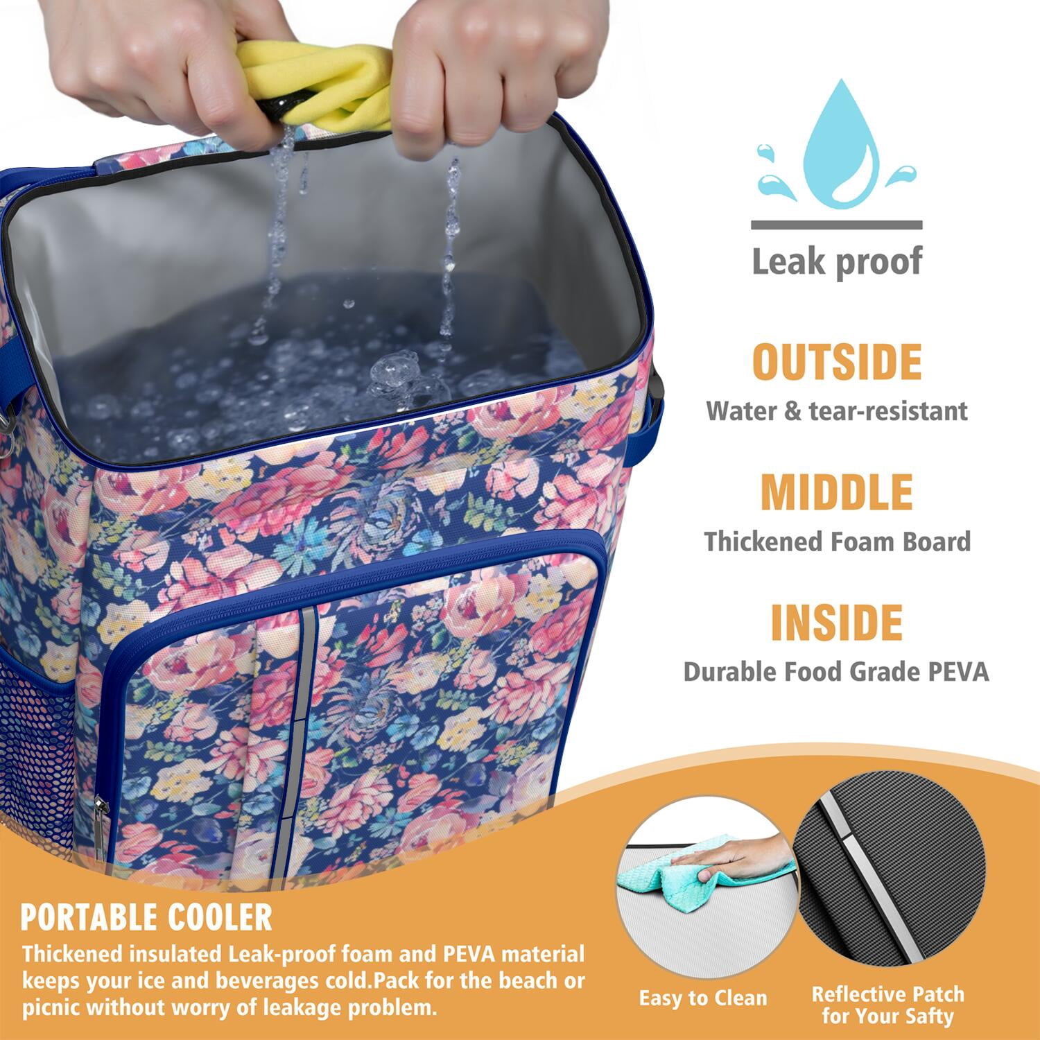 Travel Cooler Bag - Pioneer Flower Camping Beer Cooler Backpack with Bottle Opener- Waterproof Insulated Picnic Backpacks - Cooler Bag for Beach