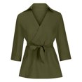 thumbnail image 4 of AXXD Womens Blouses Basic Summer 2024 Casual Silim Shirt Long Sleeve Solid Bandage V-Neck Polluer Blouse Tops With Pocket, 4 of 6
