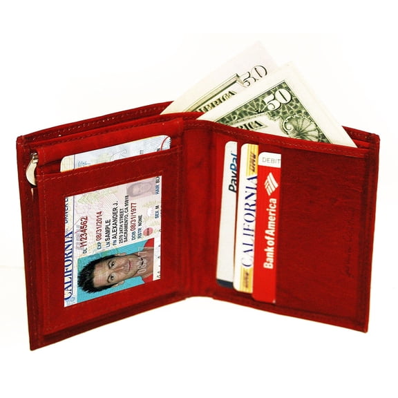Genuine Leather Men's Bifold Money Clip with Detachable Card Holder Wallet