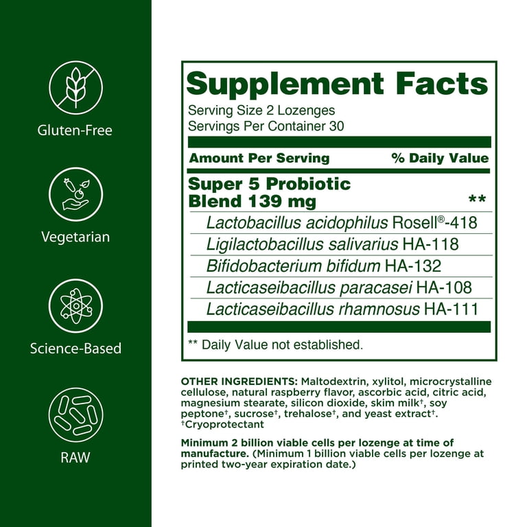 Flora - Super 5 Lozenge Probiotic, Raspberry Flavored Oral
