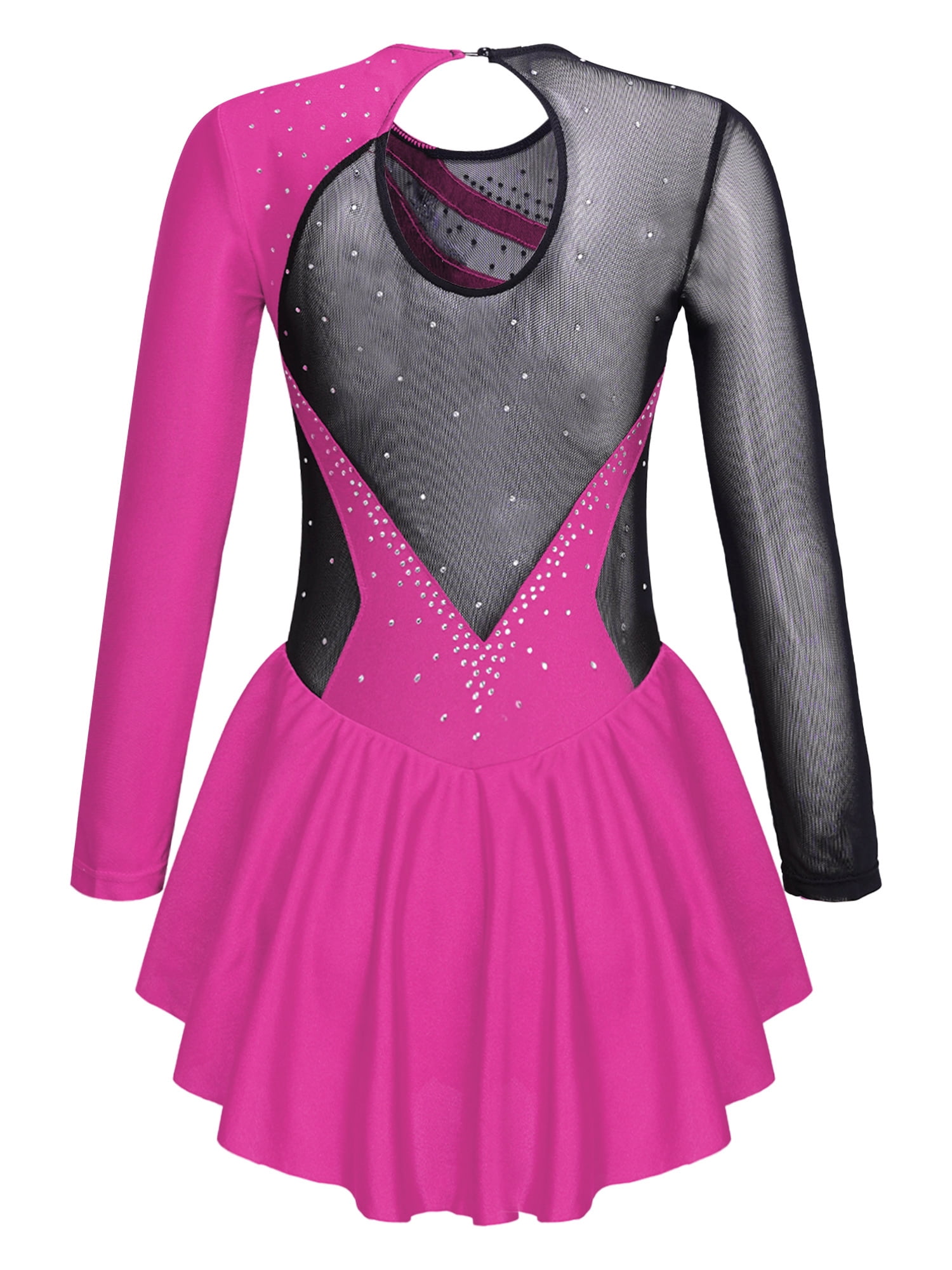 Linjinx Big Girl's Athletic Ballet Dance Dress Roller Skating Dress Dancing Outfit Ice Figure Skating Hot Pink 12