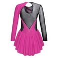 thumbnail image 2 of Mufeng Kids Girls Rhinestone Figure Ice Skating Dress Mesh Splice Long Sleeves Skating Performance Hot Pink 10, 2 of 6