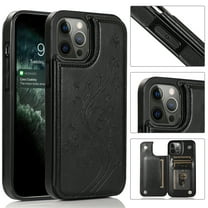 Dteck Case For iPhone 14 Pro Max,Shockproof Rubber Hybrid Pattern Leather Card Holder Wallet Back Flip Case Kickstand Cover for iPhone 14 Pro Max 6.7-inch,Black