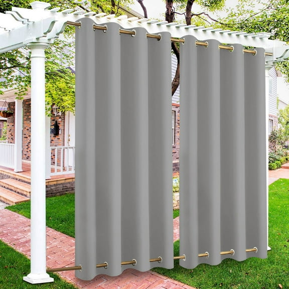 Rosnek Patio Waterproof Outdoor Curtains, Thermal Insulated Top and Bottom Grommets Windproof Outdoor Drape Keep Privacy for Pergola, Porch, 1 Panel