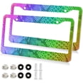 thumbnail image 2 of GZHJMY Rainbow Snake Skin Print Colorful License Plate Frames for Women Men 2 Pcs Personalized Car License Plate Holder with Screw Caps, Elliptical Hole Decorative, 2 of 7