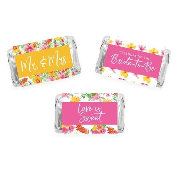 Tropical Floral Garden Party Wedding, Chocolate Minis Labels, Fits Hershey's Miniatures Party Favors, 36-pack