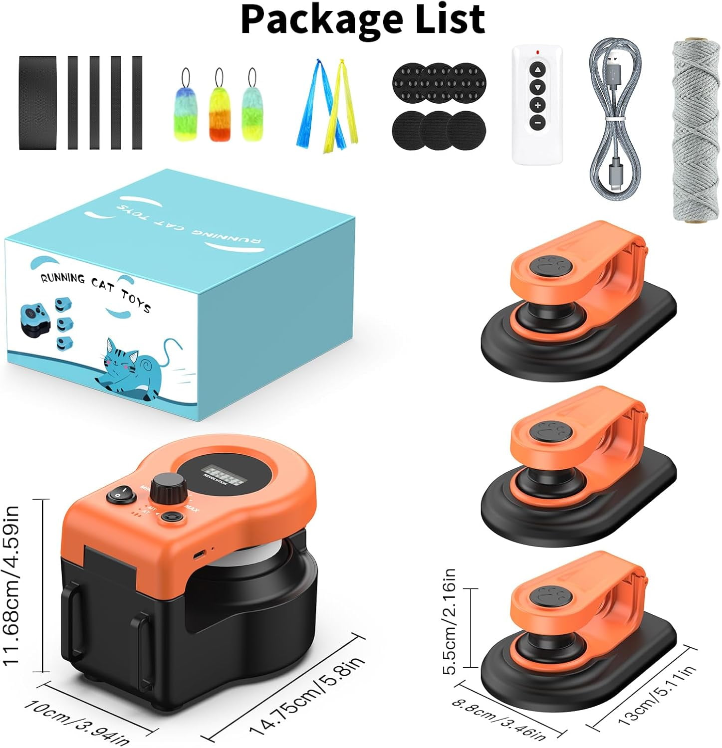 URRU Interactive Cat Toy for Indoor Cats,Automatic Teaser Cat Toy, 2 Control Mode & Mice Sound,Auto/RC Diy Cat Mouse Hunting Toy for Chase Hunt Weight Loss,Gifts for Cat Lovers-Orange