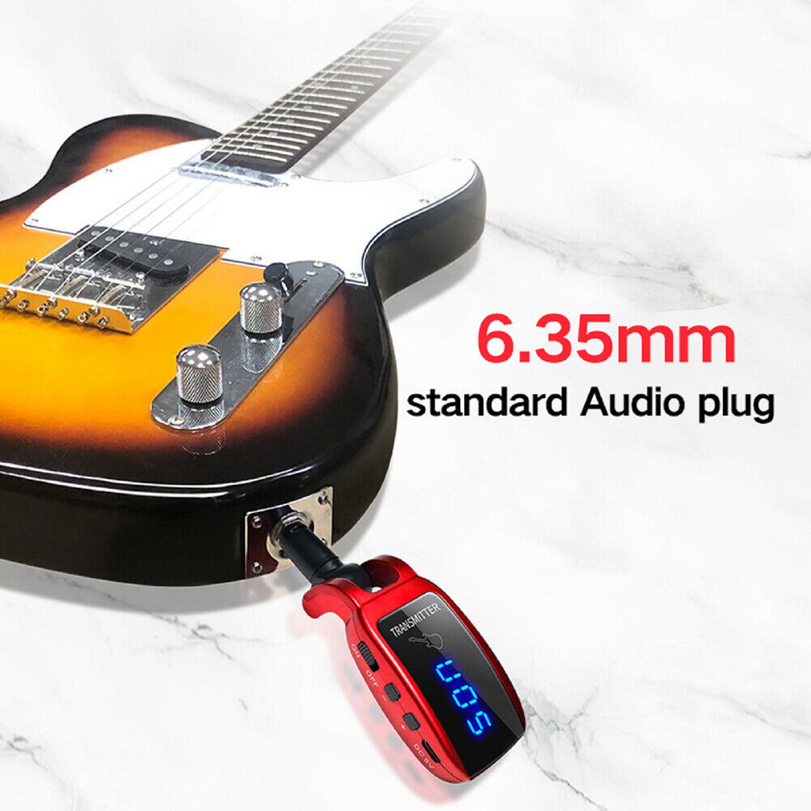 Wireless Guitar System Guitar Transmitter Receiver Rechargeable Audio Wireless Transmitter Receiver, LED Screen 15 Channels UHF for Electric Guitar Bass