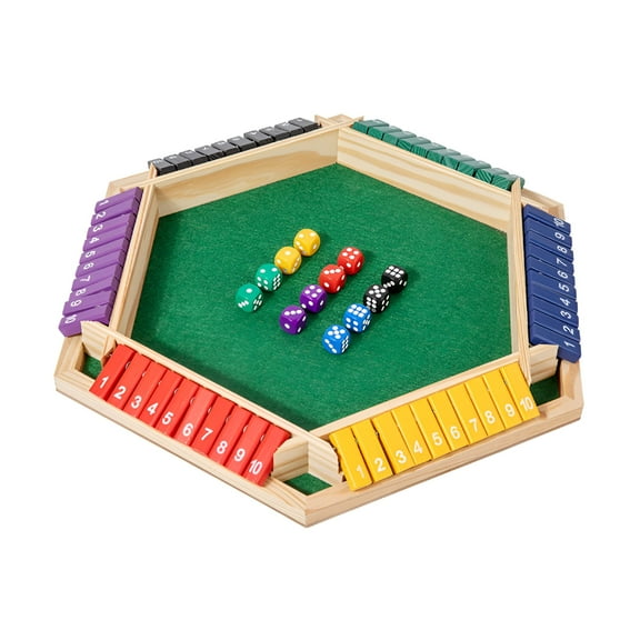 BESTSKY Wooden Shut The Box Dice Game for 6 Players - Family Pub Math Strategy Activity with 8 Dice, Multicolor
