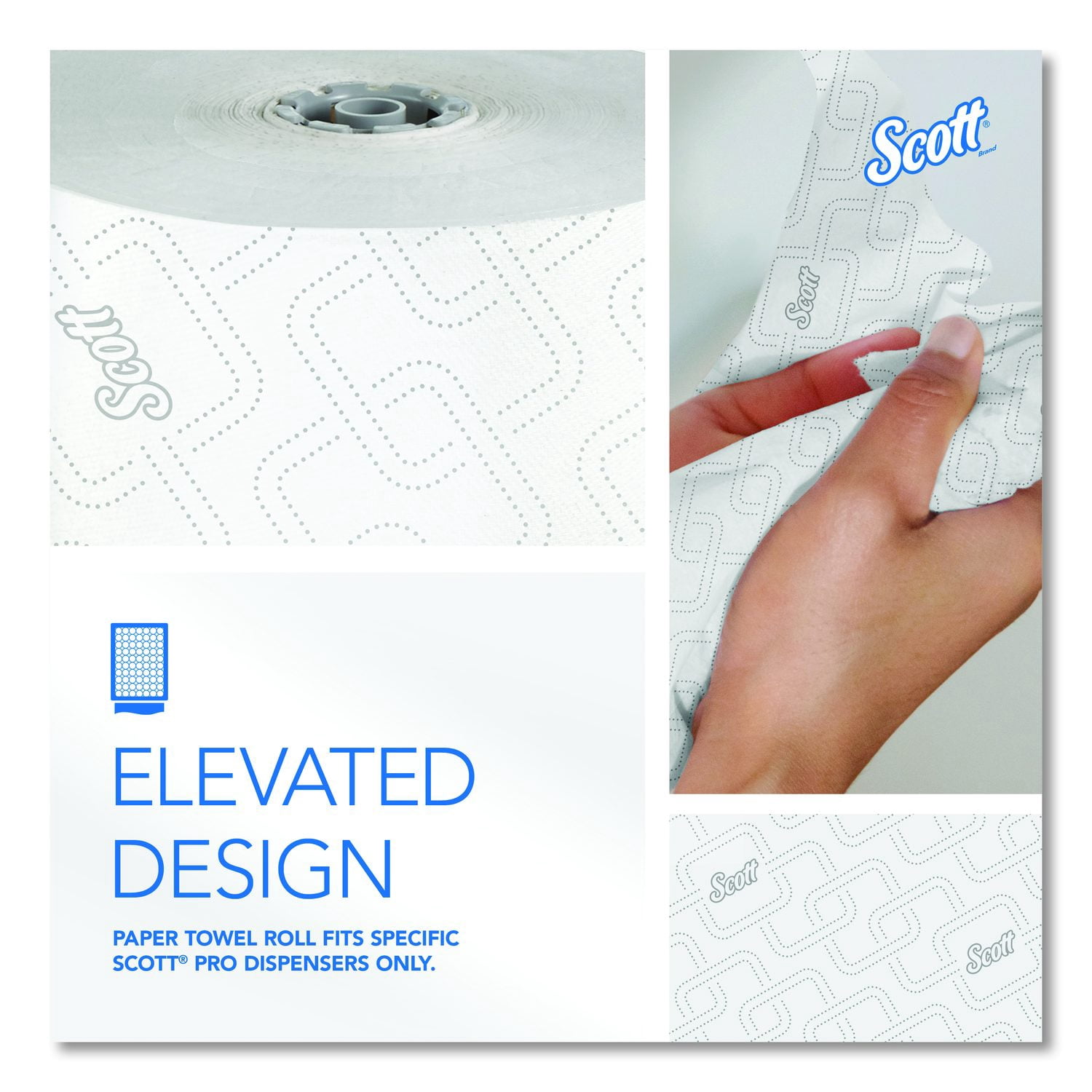 Scott® Pro Hard Roll Paper Towels with Elevated Scott Design for Scott Pro Dispenser, Gray Core Only, 1-Ply, 1,150 ft, 6 Rolls/CT