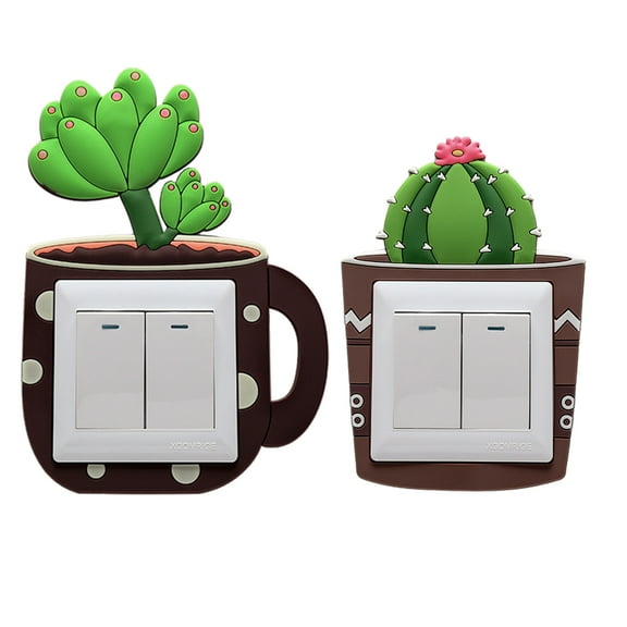 UNOMOR 5Pack Cactus Wall Decals Premium Rubber Assorted Color Glow in the Dark Stickers for Children