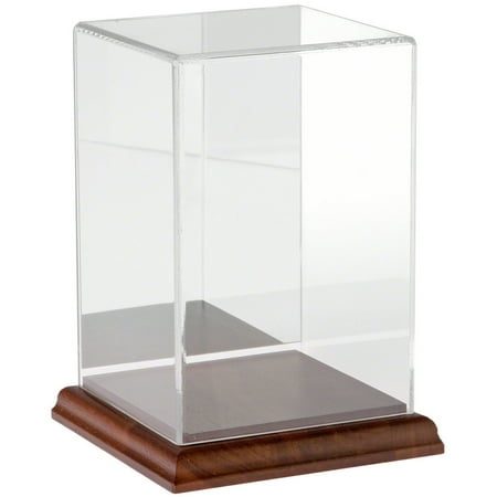 Plymor Clear Acrylic Display Case with Hardwood Base (Mirror Back), 4" W x 4" D x 6" H