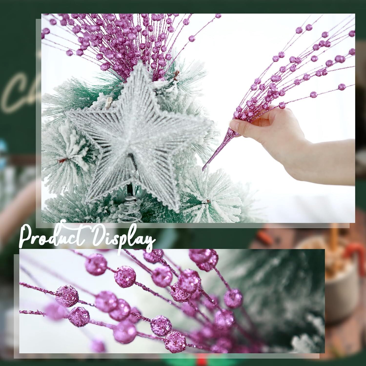 LQQBOX 30 Purple Artificial Glitter Berry Stems 19.7" Fake Christmas Picks Decorative Glitter Sticks for Christmas Tree DIY Wreath Crafts Fireplace Decor