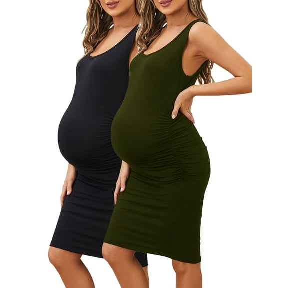 Women's Maternity Dress Clothes Sleeveless Pregnancy Bodycon Dress 2-Pack