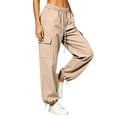 thumbnail image 2 of CaComMARK PI Parachute Pants for Women Baggy Elastic Waisted Lightweight Cargo Pants Adjustable Cuffs Hiking Joggers with Pockets Khaki, 2 of 5