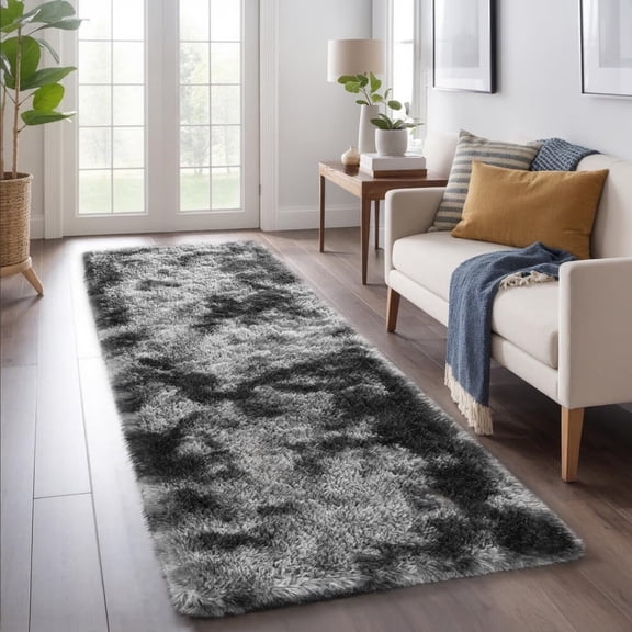 Runner Rugs for Hallway 1×5 Bedroom Grey Bedside Rugs Non Slip Fluffy Soft Shaggy Carpet for Kids Girls Boys Home Decor Aesthetic Dorm Nursery Dark Gray
