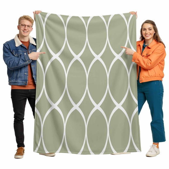 Abstract Geometric Flannel Blanket for Bed,Travel and Camping, White Twisted Lines Green Background Super Soft Cozy Blanket for All Seasons 50"x60"
