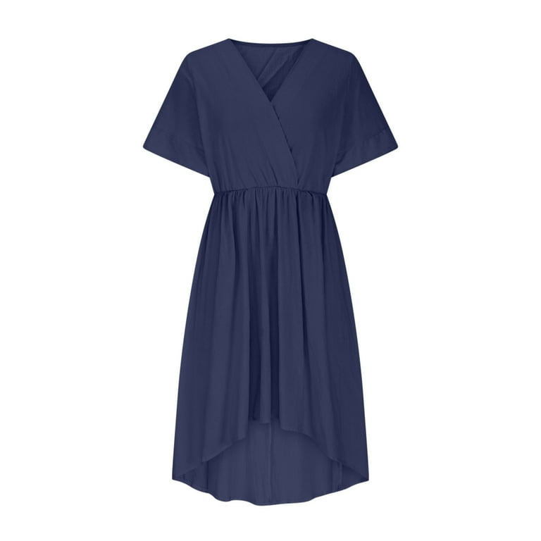 Vacation Dresses Sevevn Women's Summer Long Dresses Short Sleeve Color Block Loose Ribbed Knit Trendy Imitation Cotton And Linen Midi Dress