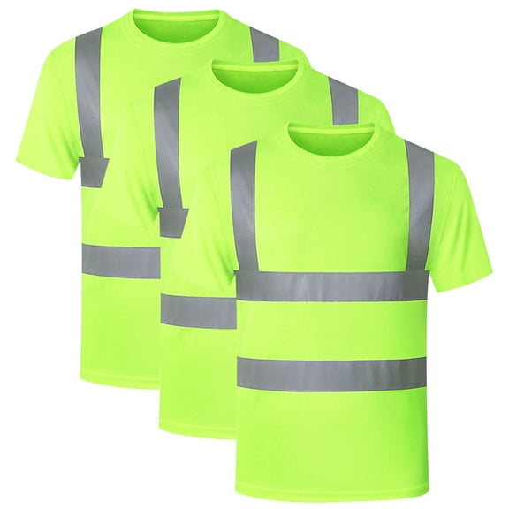 AHTJRT 3PCS High Visibility Short Sleeve Reflective Safety T-Shirt Men Heavy Duty Breathable Hi Vis Shirts Yellow 3XL