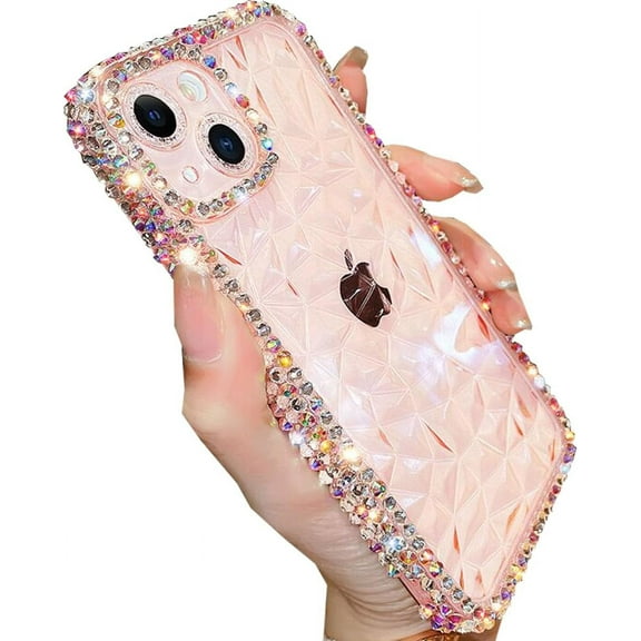 Clear Glitter Case for iPhone 15 Plus, Cute Luxury Bling Sparkly Shiny Diamond Rhinestones Soft TPU Silicone Bumper Shockproof Protective Case for Women Girls for iPhone 15 Plus 6.7" (Pink)