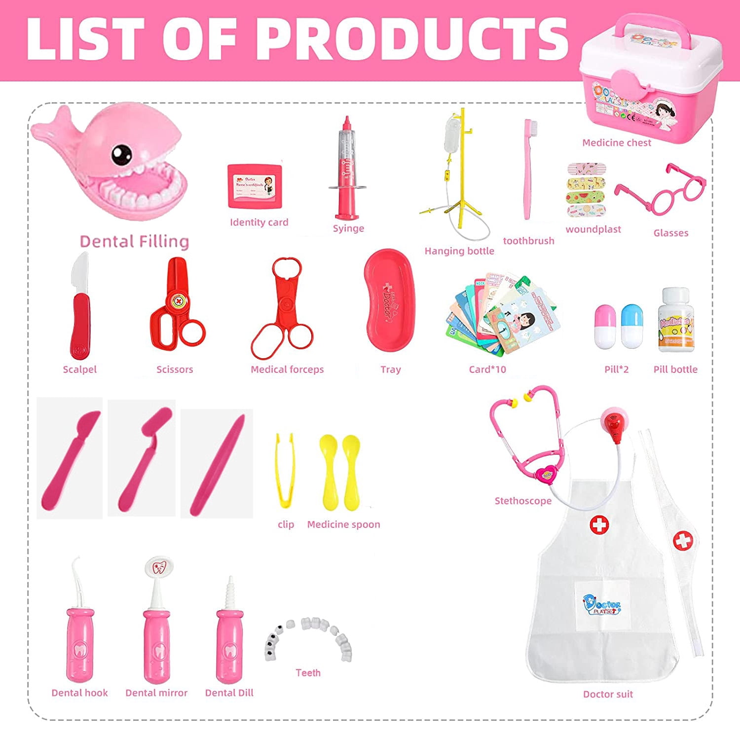 NimJoy 40 Pcs Pink Toddler Medical Kit Pretend Doctor Play Set Preshool Toy for Girls 3-6 Years Boys Kids Birthday Christmas Present