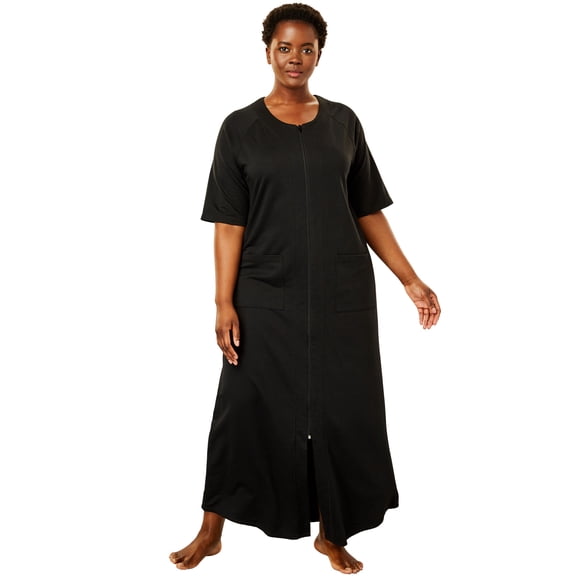 Dreams & Co. Plus Size Long French Terry Zip-Front Robe
