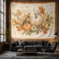 thumbnail image 6 of Autumn Pumpkins Among Pears and Hydrangeas, Cozy Watercolor for Nature Lovers, Botanical Harvest Wall Art, Housewarming Gift, Tapestry Wall Hanging for Living Room and Bedroom, 6 of 7
